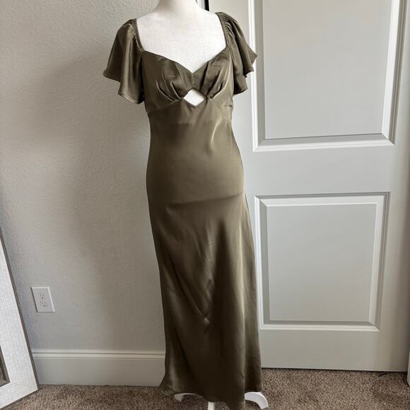 Showpo Women’s Olive Midi Slip Dress Sz 6 Wedding Guest Formal Cocktail - Picture 2 of 12